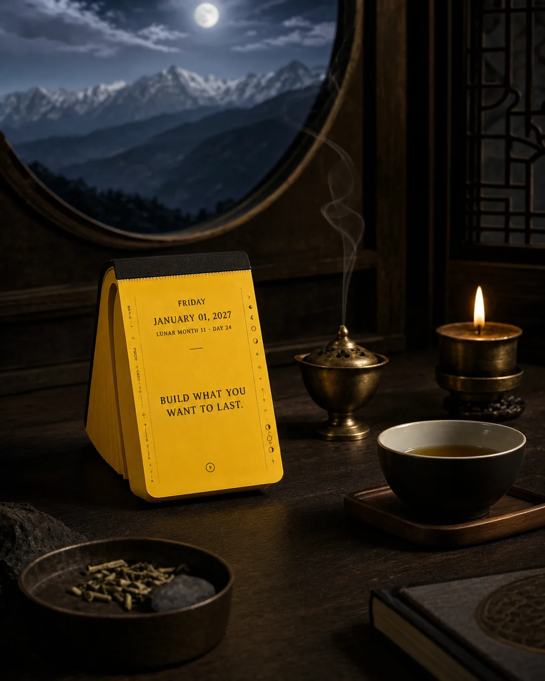 English Huangli used during a moonlit morning ritual
